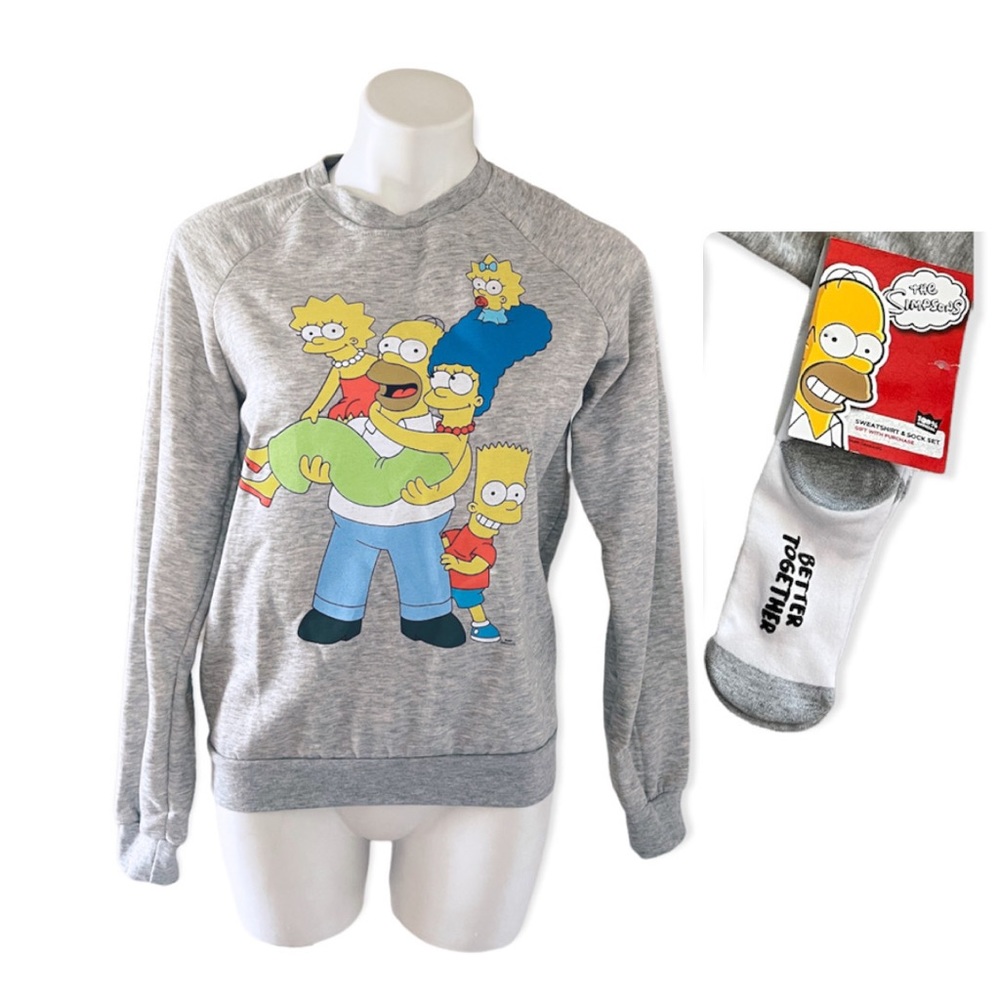The Simpsons Sweatshirt & Socks, 3-Piece Cotton Heather Grey White Size S NWT